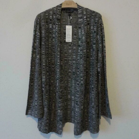 NWT EILEEN FISHER Black White Silk Linen Bell Sleeve Cardigan Sweater Small - Picture 6 of 7
